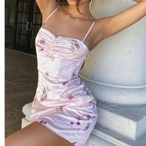 Princess Polly Pale Pink Floral Satin Mini Slip Dress